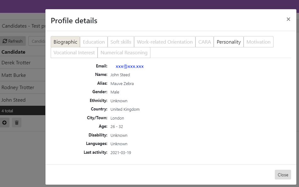 John Steed personality tab