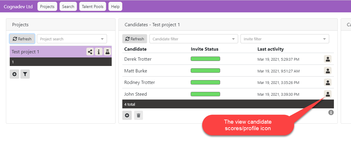 View profile icon against all candidates
