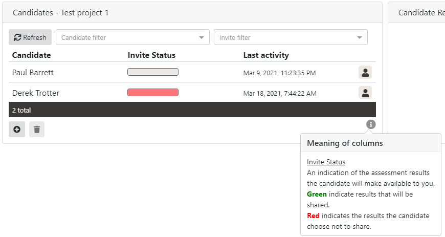 Invite status message