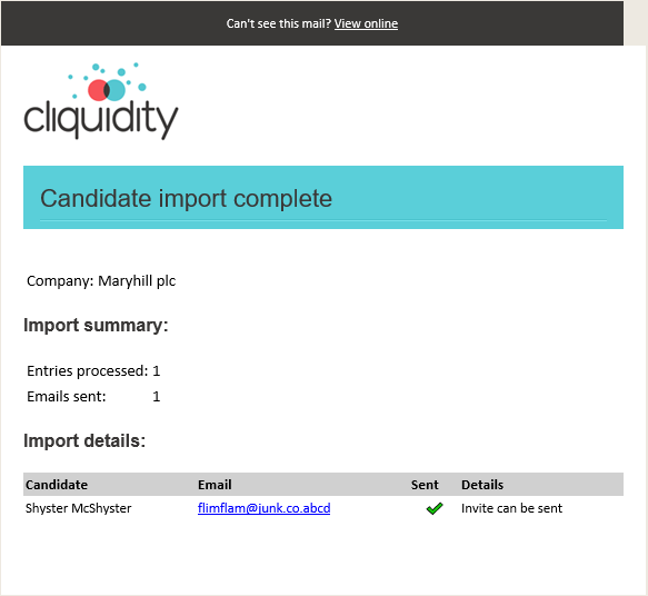 single candidate invite email